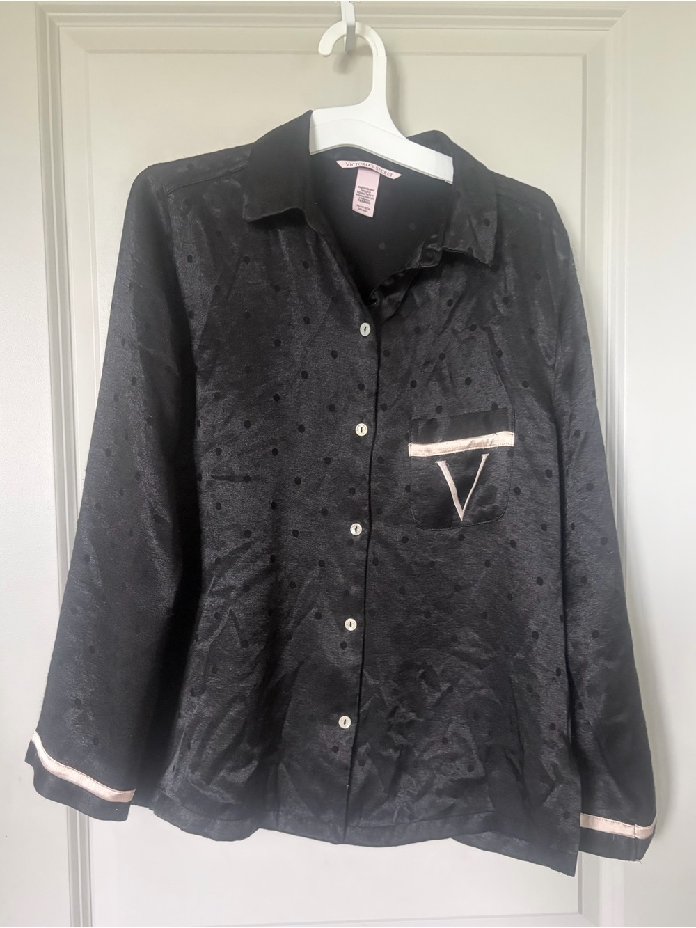 Victoria's Secret Black Satin Pajama set with cream trim
